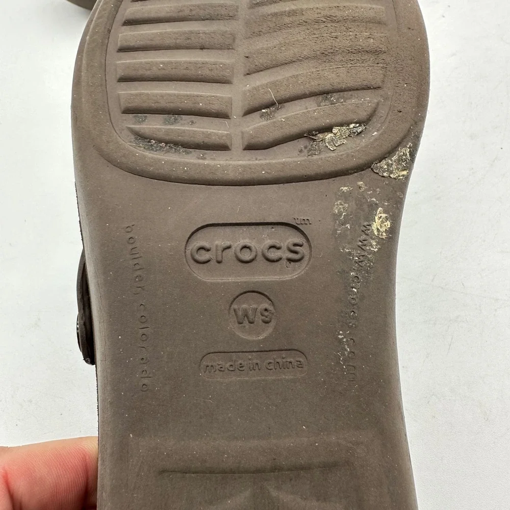 Crocs Patricia Womens Size 9 Brown Wedge Sandals Slip On tri-strap Comfort Shoes